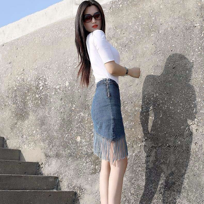 New fringed denim skirt skirt skirt pants skirt hip spring summer Korean fake two-lined short skirt