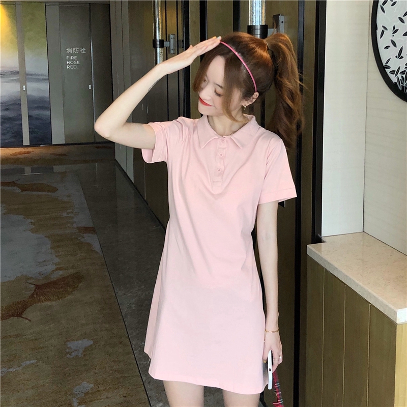 Váy polo ngắn tay màu hồng thiết kế xinh xắn thời trang cho nữ | BigBuy360 - bigbuy360.vn