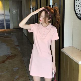 SUXI Váy polo ngắn tay màu hồng thiết kế xinh xắn thời trang cho nữ