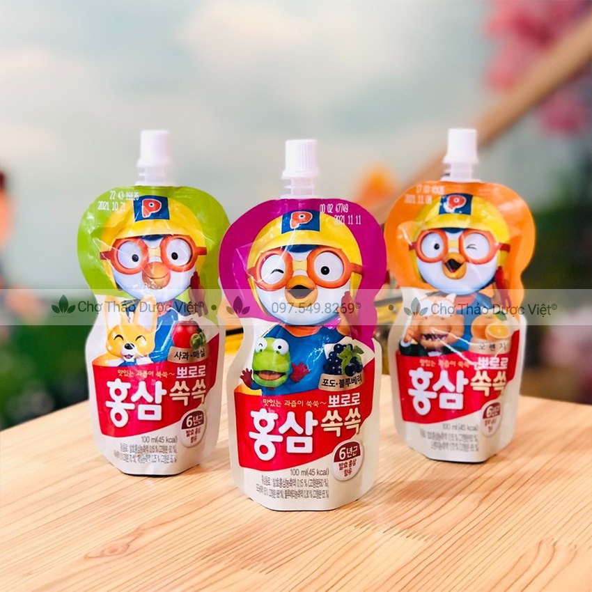 Nước hồng sâm hoa quả Hàn Quốc Hộp 10 gói ( Thạch trái cây Pororo cho bé) - Chợ Thảo Dược Việt