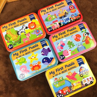 Hộp 6 tranh ghép hình my first puzzle hộp sắt dành cho bé 0- 6 tuổi