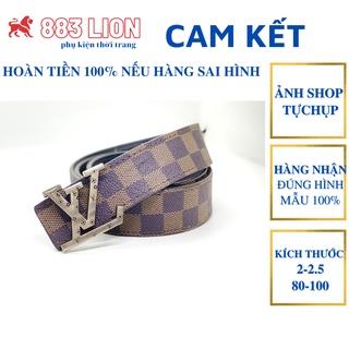 Thắt lưng nam lv mặt hợp kim vàng dây da mềm kẻ caro đen nâu