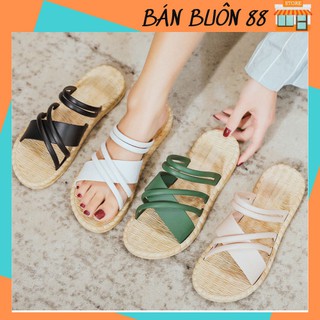 Dép nữ thời trang quai chéo đế giả cói siêu mềm êm chân 88045 GIANG PHẠM