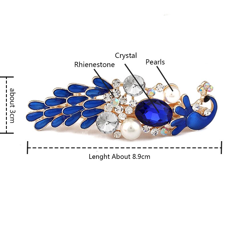 Kẹp tóc kim loại hình chim công đính đá thanh lịch cho nữ