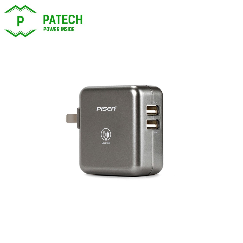 Sạc Pisen Dual Port 2A, 2 cổng ra, công suất tối đa 15W, công nghệ sạc thông minh- Hàng chính hãng, bảo hành 18 tháng