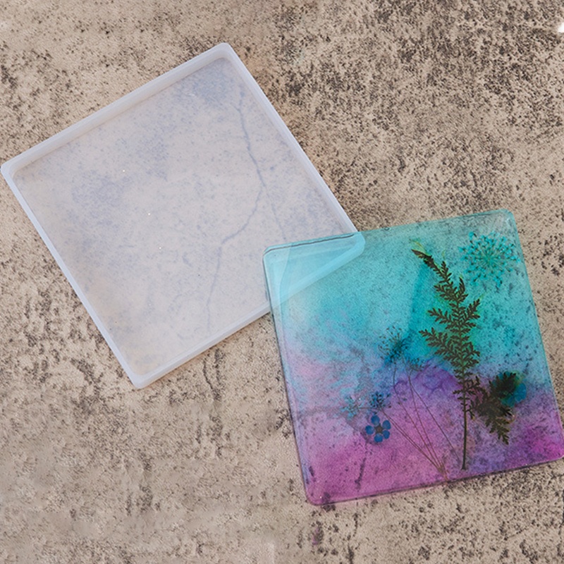Set 2 khuôn silicone làm đế lót ly hình vuông/tròn DIY