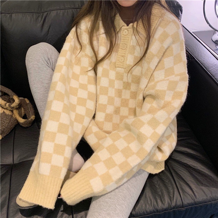 Áo sweater dệt kim dáng rộng họa tiết kẻ sọc phong cách Hàn Quốc mới cho nữ