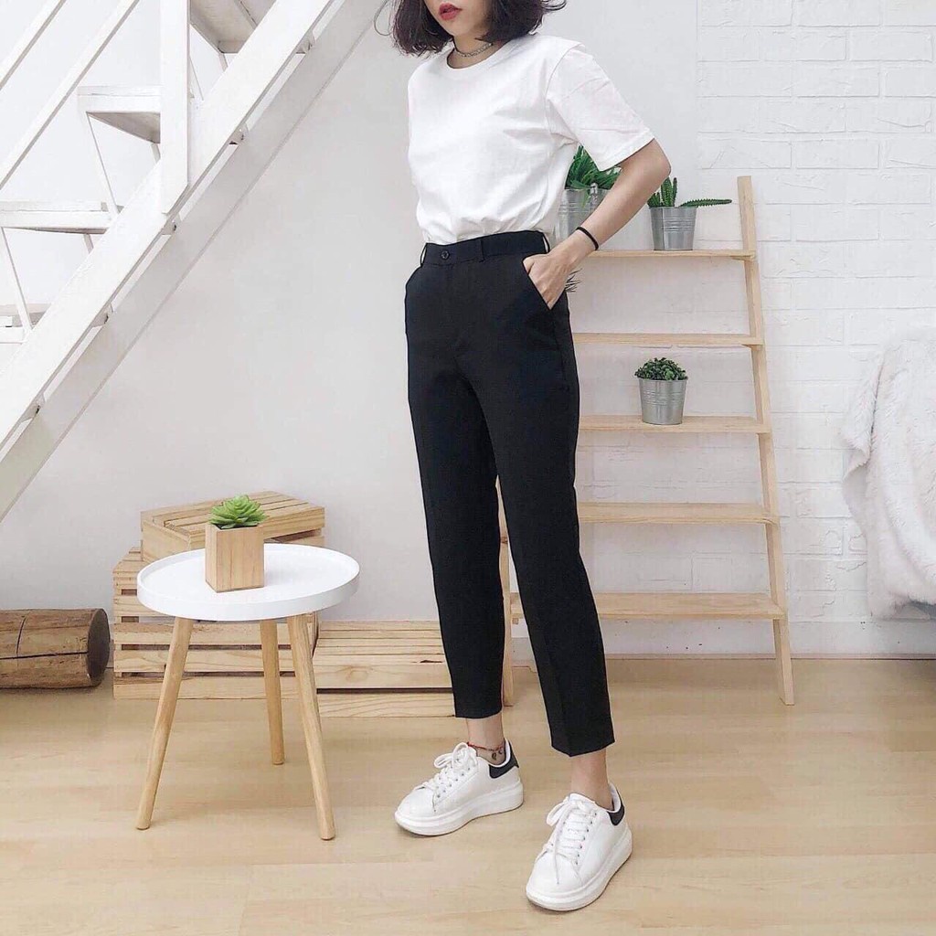Quần tây nữ lưng cao chất tuyết mưa đi học đi làm công sở ống đứng suông dài dáng quần vải baggy cạp cao nữ công sở
