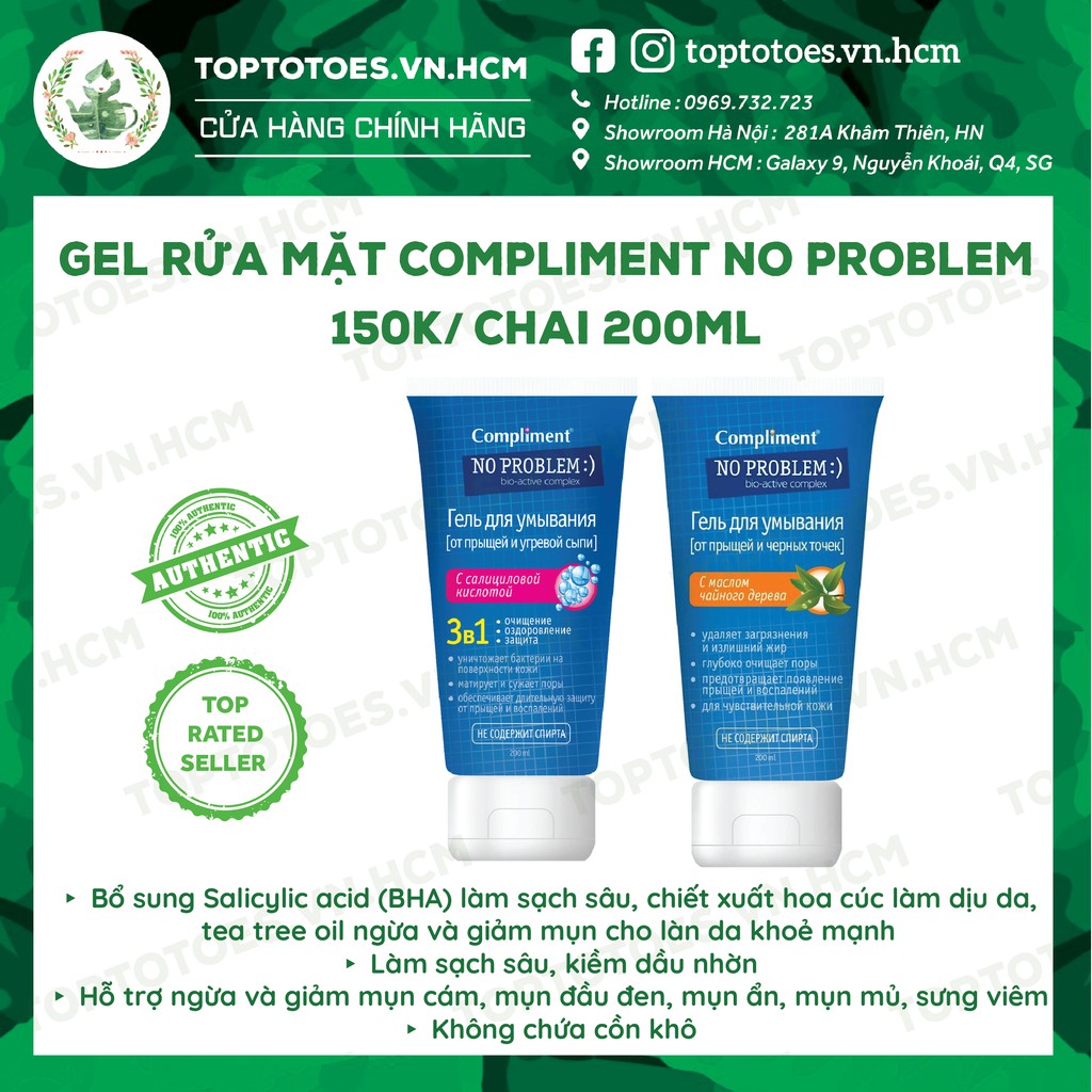 Gel rửa mặt BHA Compliment No Problem giảm viêm, mụn