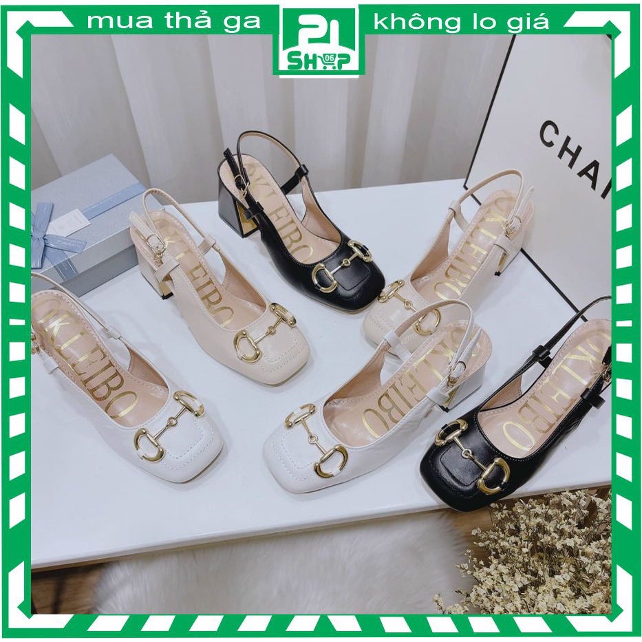 Giày cao gót nữ mũi vuông quai hậu da thật
