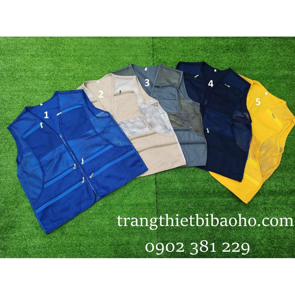 Áo ghi lê phản quang kaki phối lưới 8 túi 7 khóa kéo thoáng mát - 5 màu lựa chọn