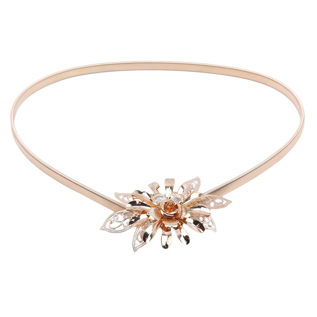 Thắt lưng nữ bằng kim loại co giãn đính hoa thời trang