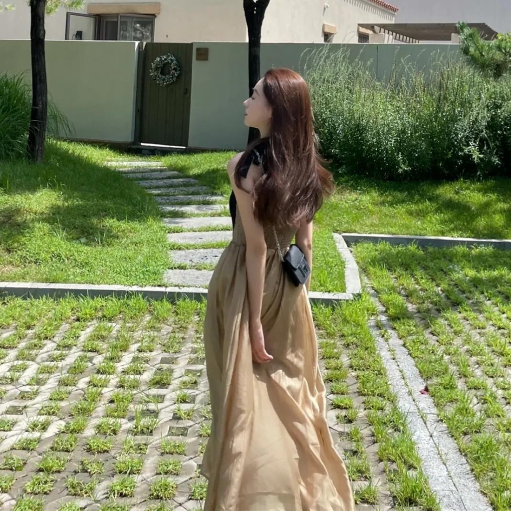 Đầm Hai Dây Dáng Dài Qua Gối Phong Cách retro Pháp Thời Trang Xuân Hè Mới