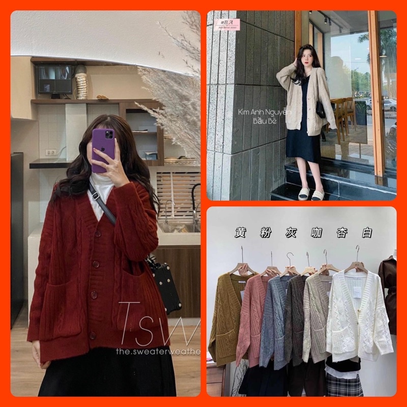 Áo len lông khoác ngoài Cardigan No No trơn cúc gỗ 2 túi siêu hot hàng Quảng Châu Lyn Closet A2701L