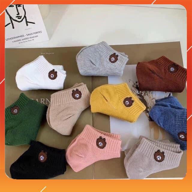 [Giá sốc] Set 10 đôi tất nữ cổ ngắn hoạ tiết gấu hot hit