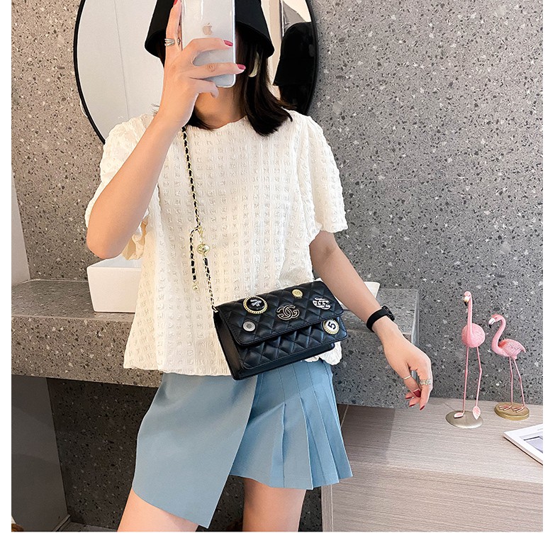 Túi xách CN thêu lưới dây chuyền kim cương huy hiệu cách điệu Ulzzang siêu xinh ❤️