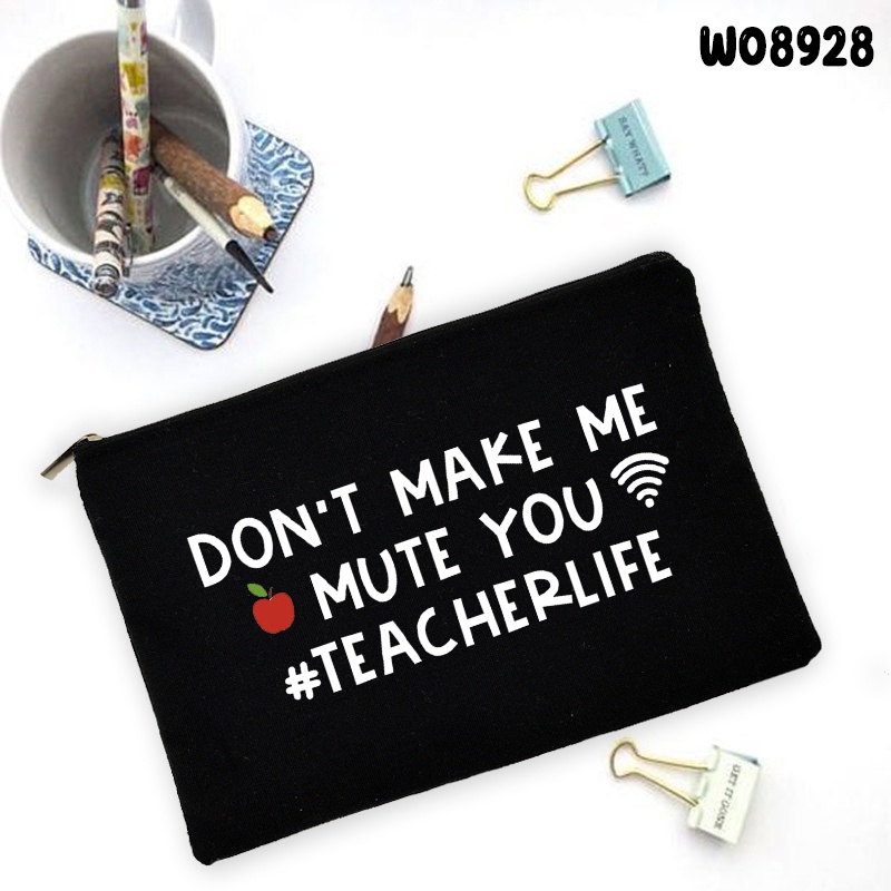 Túi Vải canvas Đựng Bút Chì In Chữ teacher life Dùng Khi Đi Du Lịch