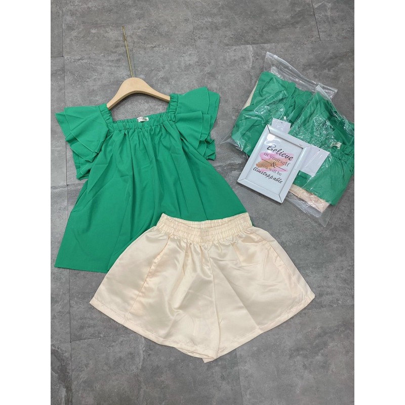 [Siêu Hot] Set Trễ Vai Xanh Mix Quần Be Siêu Xinh Có Ảnh Thật Kèm Video | BigBuy360 - bigbuy360.vn