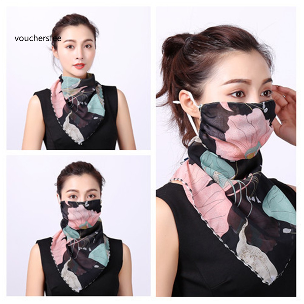 ✤Khẩu Trang Che Mặt Chống Tia UV Chống Gió In Họa Tiết Hoa Dành Cho Nữ Ốp