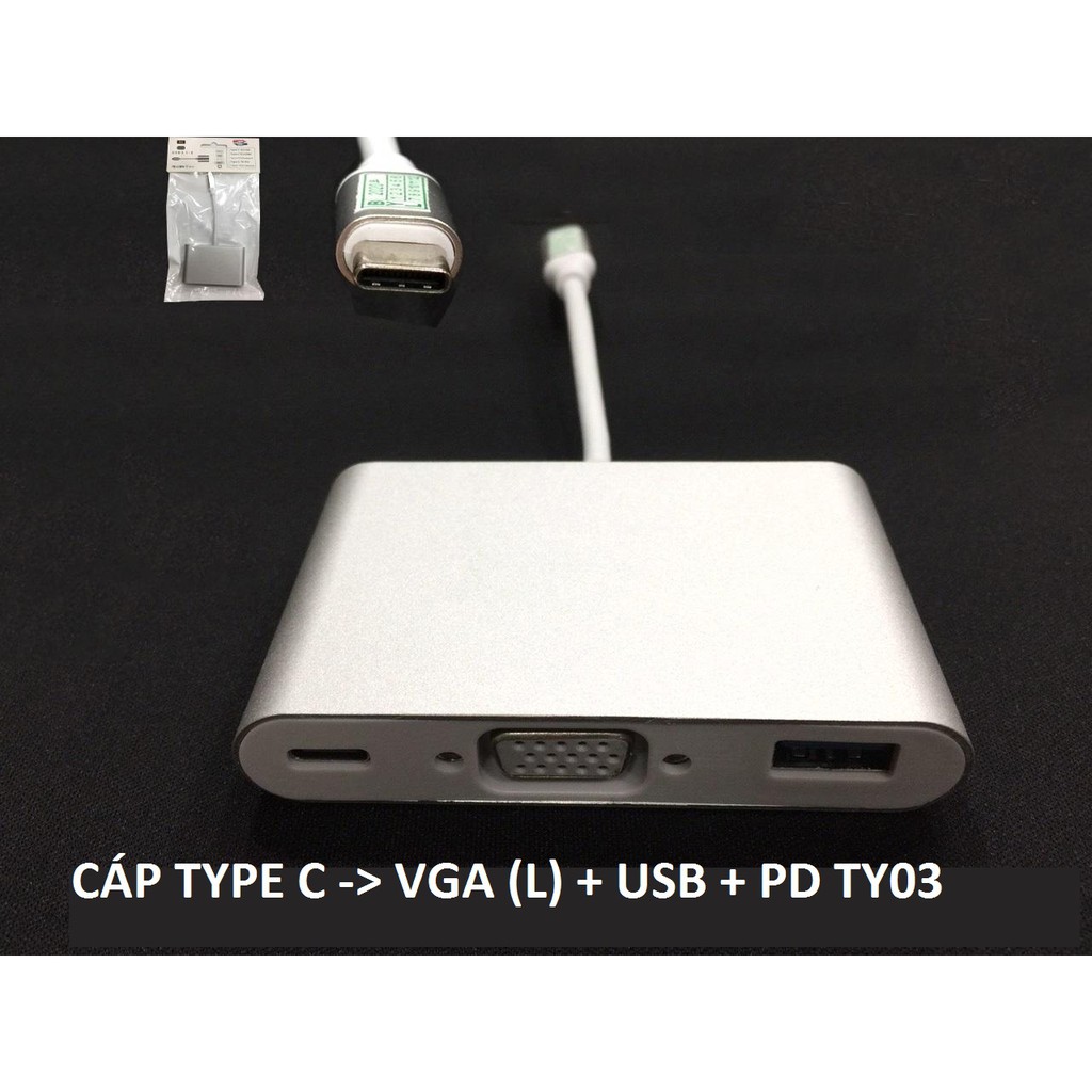 CÁP CHUYỂN ĐỔI MÁY TÍNH CỔNG TYPE C SANG MÀN HÌNH CỔNG VGA + USB + PD NGUỒN CẤP TY03