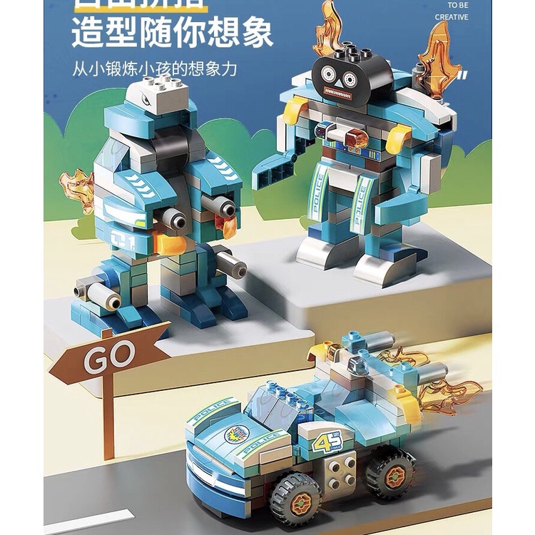 Lego duplo biến hình robot ô tô, xe đua, xếp hình, chính hãng feelo, 182 chi tiết BINO 069