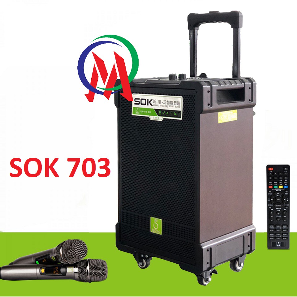 [LOA KÉO GỖ 3 TẤC + 2 MIC KO DÂY] loa kéo di động sok 703