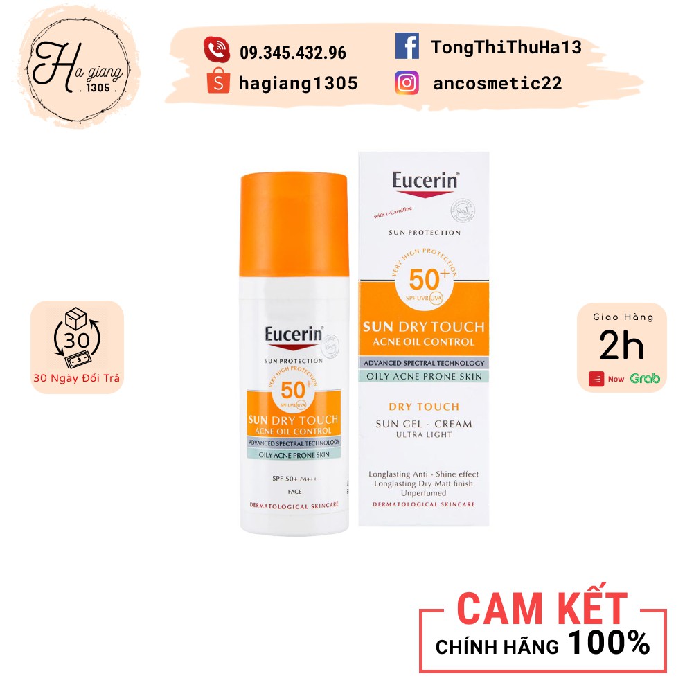 Kem chống nắng Eucerin Oil Control Dry Touch SPF50+ 50ml giúp kiểm soát nhờn