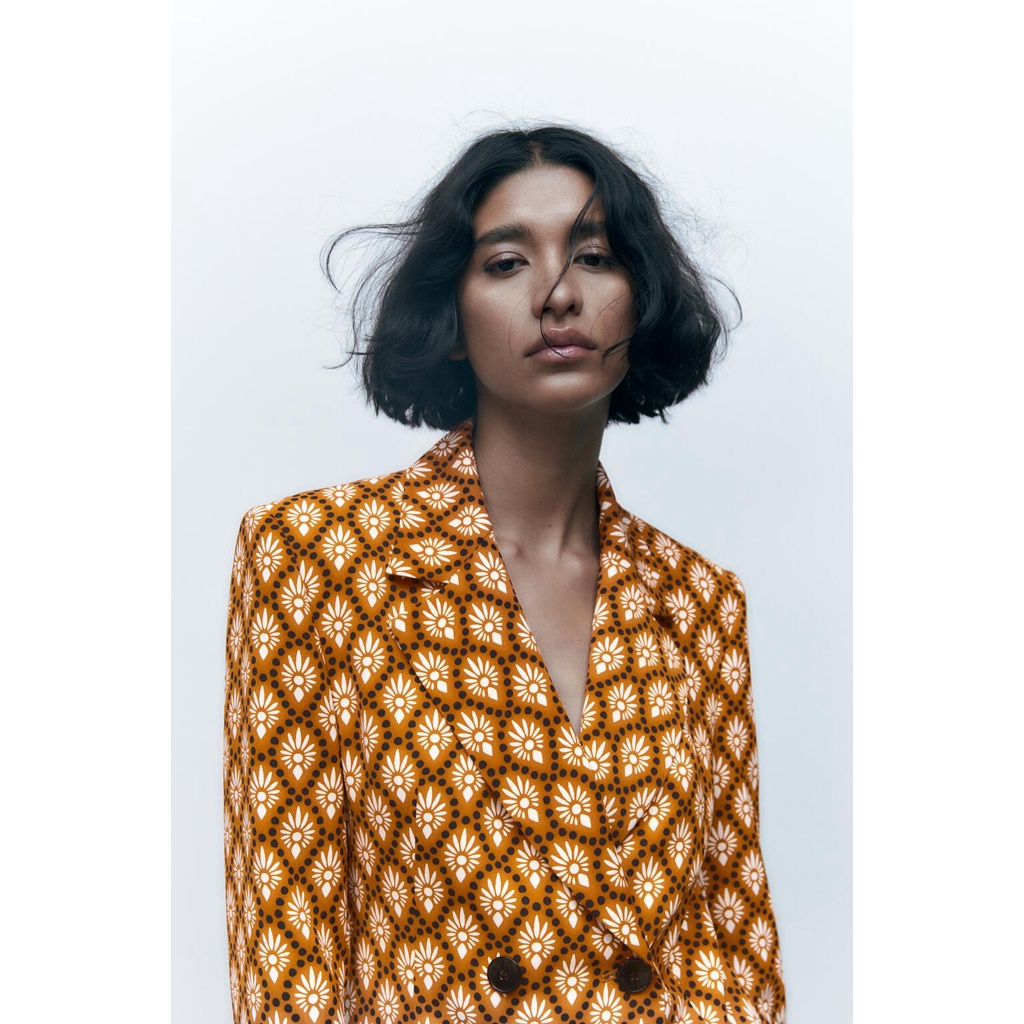 Zara Bộ Áo Khoác Vest In Họa Tiết + Quần Dài Ống Loe Thời Trang Mùa Hè Năng Động 8729734 7577734