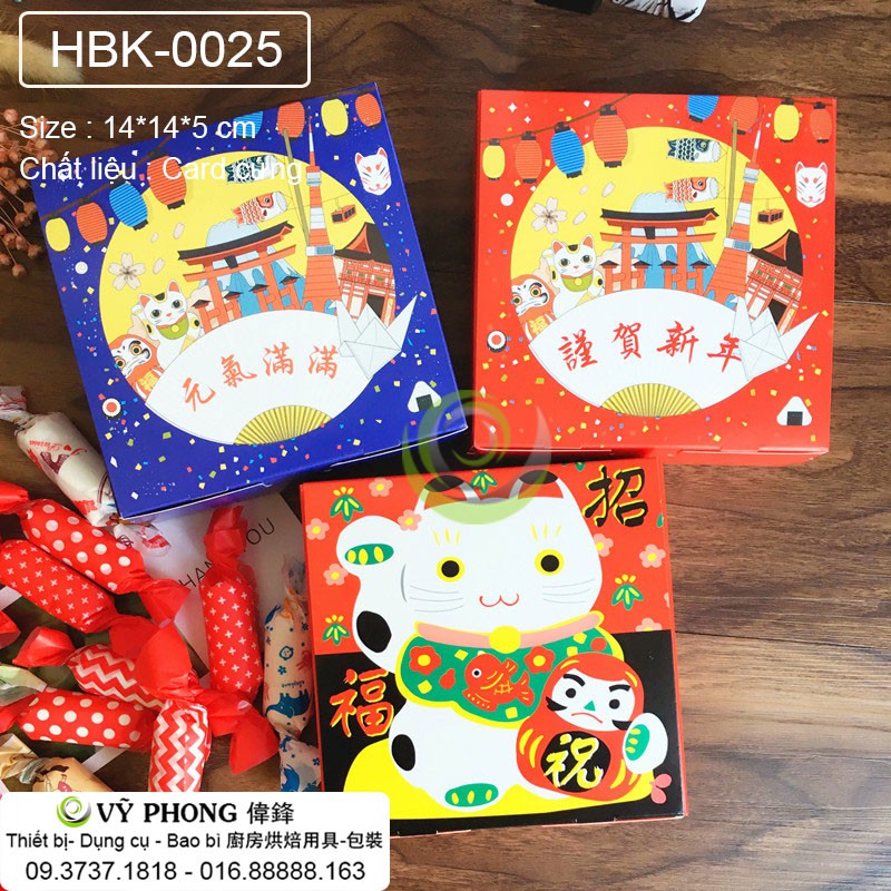 Hộp Bánh Kẹo Phong Cách Tết Nhật Hộp Hình Vuông HBK-0025 | BigBuy360 - bigbuy360.vn