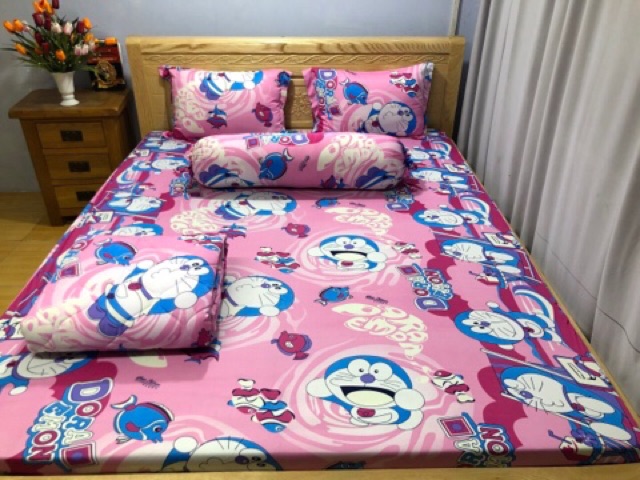 Bộ drap thun❤️FREESHIP❤️ga thun lạnh-drap thun Hàn Quốc mẫu Doraemon mới( 1 ga, 3 áo gối)