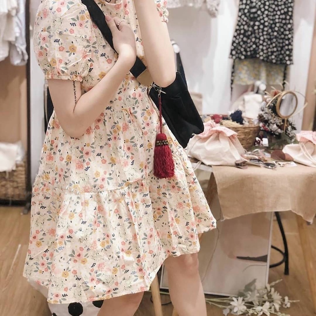 Váy PASTEL-CAM Vintage Dáng Babydoll Hoa Nhí  - Váy Hoa Thô