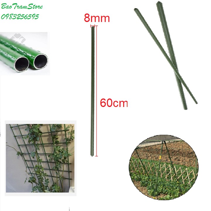 Ống thép bọc nhựa dùng làm cây đỡ hoa hồng, làm giàn cho cây leo cỡ 8mm dài 60cm