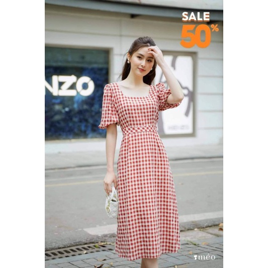 Đầm kẻ đỏ tay bồng 75k (chốt live)