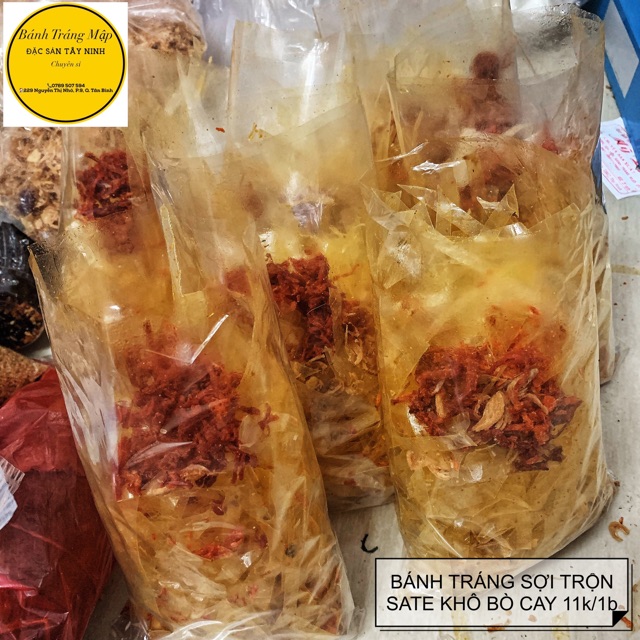 BÁNH TRÁNG SỢI TRỘN SATE KHÔ BÒ CAY