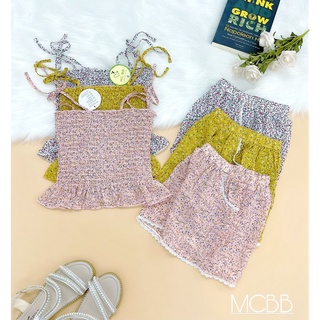 Mcbb 7-23 kg bộ dây cho bé gái áo 2 dây cho bé gái hoa nhí nhún eo quần short đùi bộ quần áo trẻ em set đồ bộ bé gái nữ