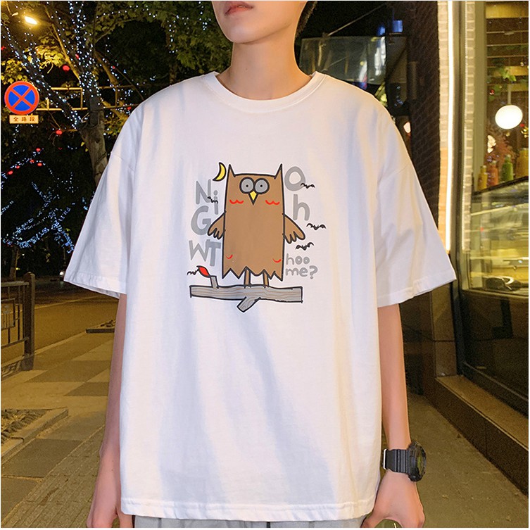 Áo thun 360 unisex nam nữ tay lỡ đơn giản fom rộng cotton hình Cú Mèo siêu cute - áo phông nam nữ dáng rộng