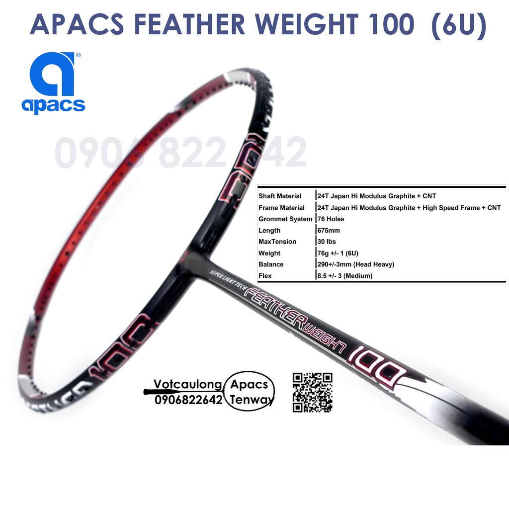 [Vợt cầu lông Apacs Feather Weight 100 - 6U] Vợt nhẹ như bông, thân cứng kiểm soát cầu tốt