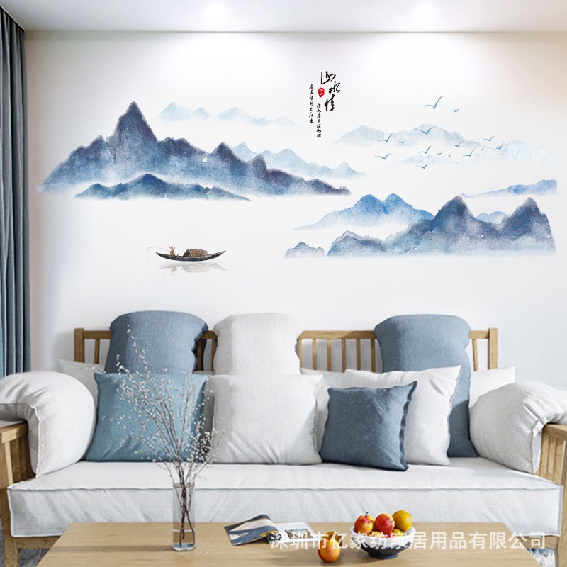 [Mẫu đẹp] Decal dán tường tranh phong thuỷ núi non, hoa sen trang trí phòng khách phòng ngủ | BigBuy360 - bigbuy360.vn