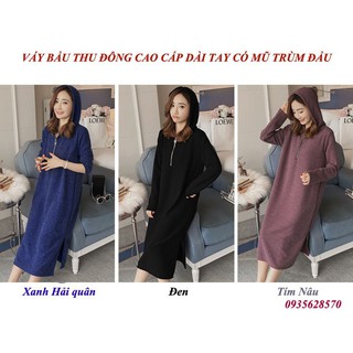Váy bầu thu đông có mũ trùm đầu