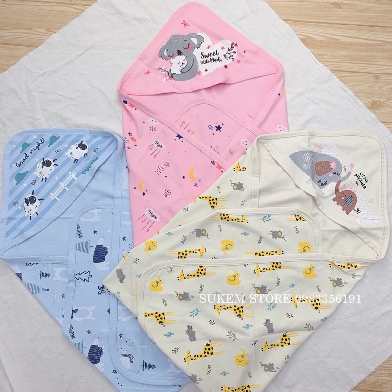 Khăn choàng ủ bé sơ sinh Mipbi vải cotton 100%