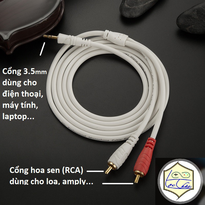 Cáp 3.5mm ra AV bông sen 1.8m dây trắng sữa lõi đồng, vỏ dày, chống nhiễu tối đa, đầu đúc, hàng Việt