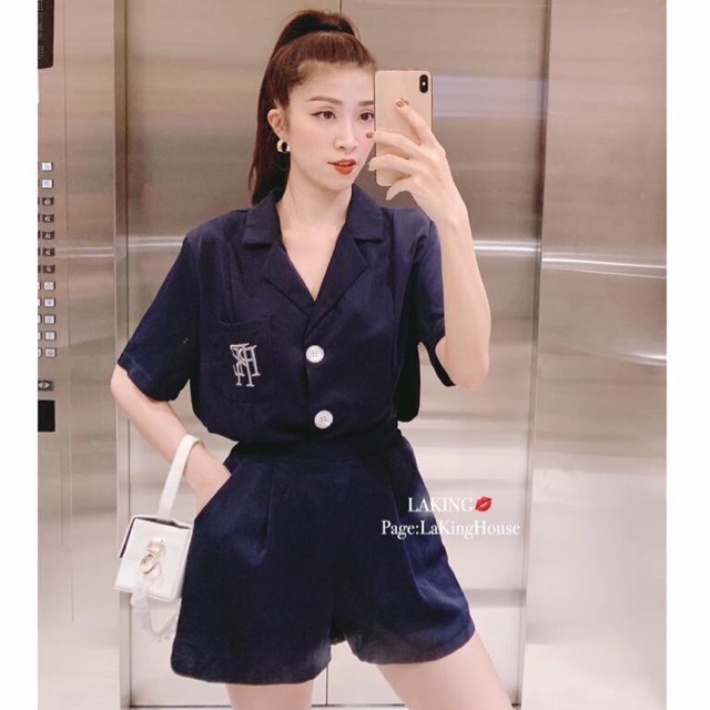 A1603-set vest short thêu túi laking