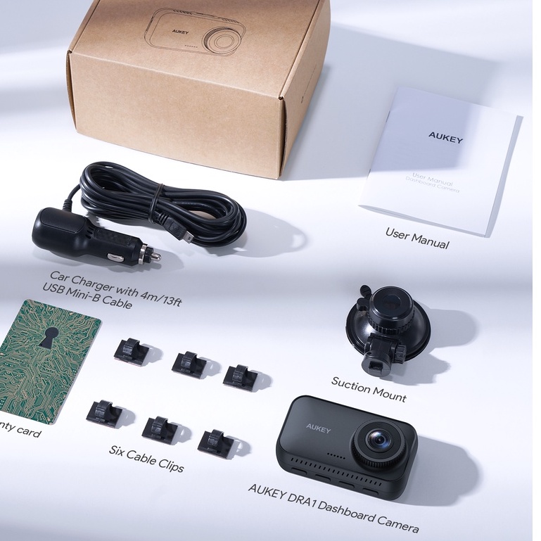 Camera Hành Trình ô tô AUKEY DRA1 1080P FHD cảm biến cảnh báo va chạm/ chệch làn đường hỗ trợ GPS/ ghi âm ban đêm