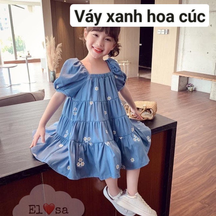 Váy bé gái hoa lá 3 tầng vải đũi siêu xinh cho bé từ 1-5 Tuổi