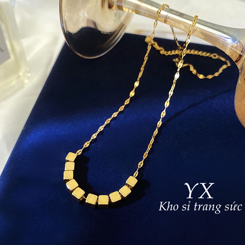 Dây chuyền vàng mạ 18k TITAN KHÔNG GỈ vòng cổ titan nữ mặt hình lập phương thiết kế thời trang trang tao nhã trang sức titan cao cấp 2021