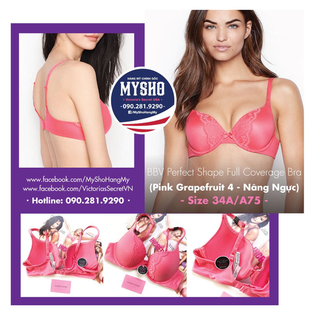 (Bill Mỹ) 34A/A75 - Áo lót Body by Victoria, màu hồng cánh bướm nâng ngực Pink Grapefruit - Victoria's Secret USA | BigBuy360 - bigbuy360.vn