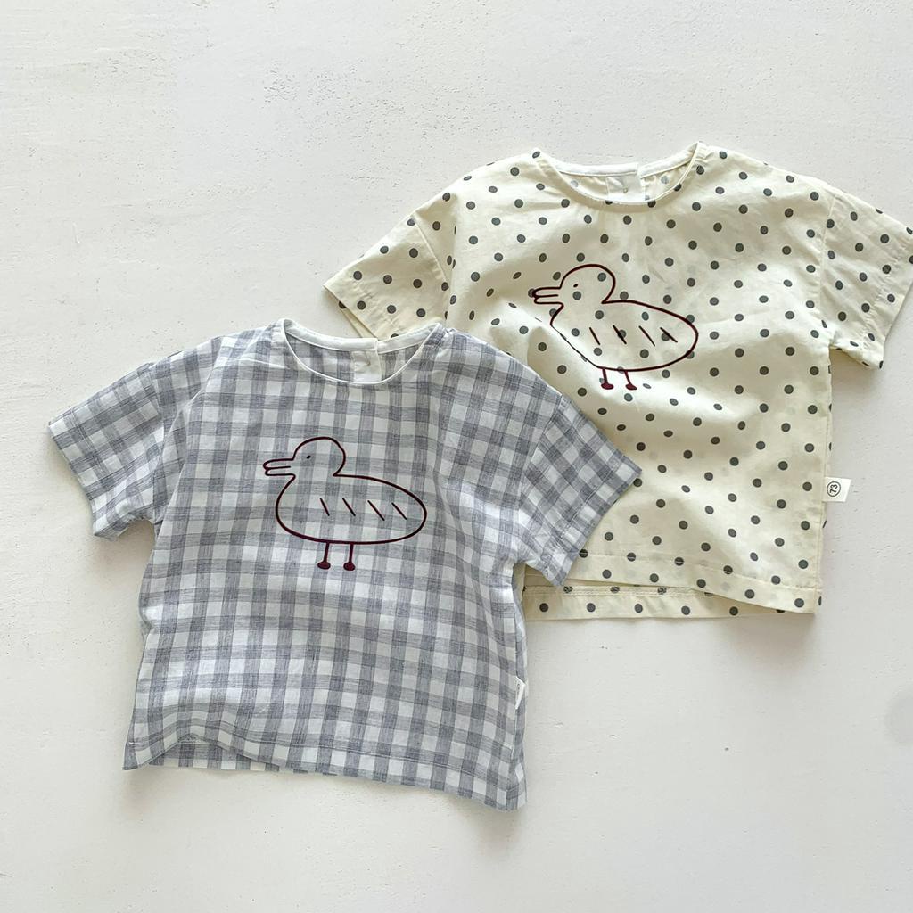 Set Áo Thun Ngắn Tay In Hình Vịt Và Quần Short Thời Trang Mùa Hè Cho Bé