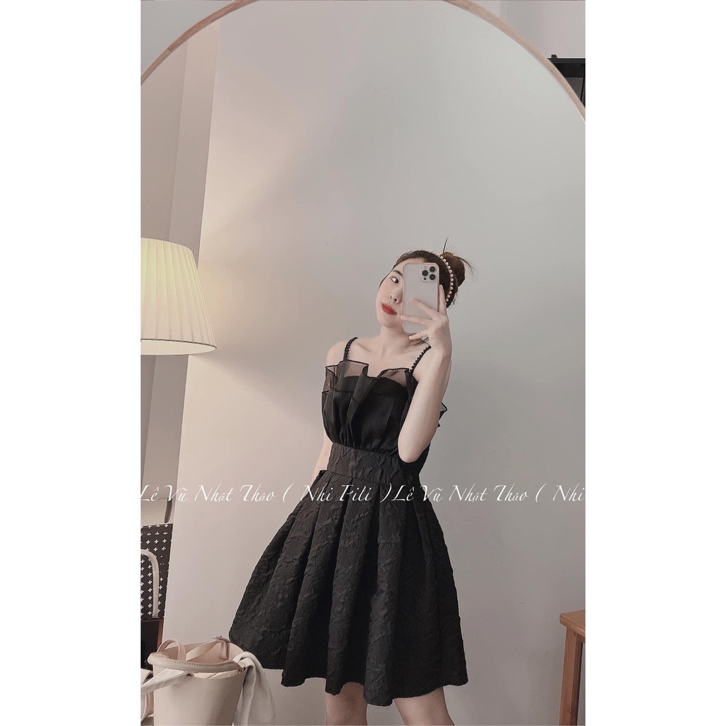 ĐẦM GẤM XỐP XẾP LY NGỰC VOAN BO EO 2 DÂY