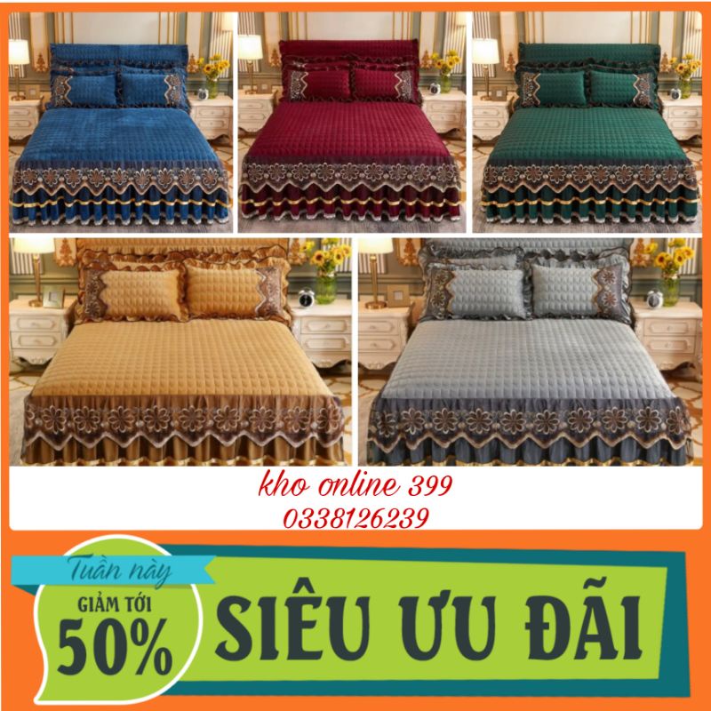 set ga trải giường, vỏ gối trần bông bèo ren nỉ nhung m6, m8, 2mx2m2, shop chuyên chăn ga gối nệm