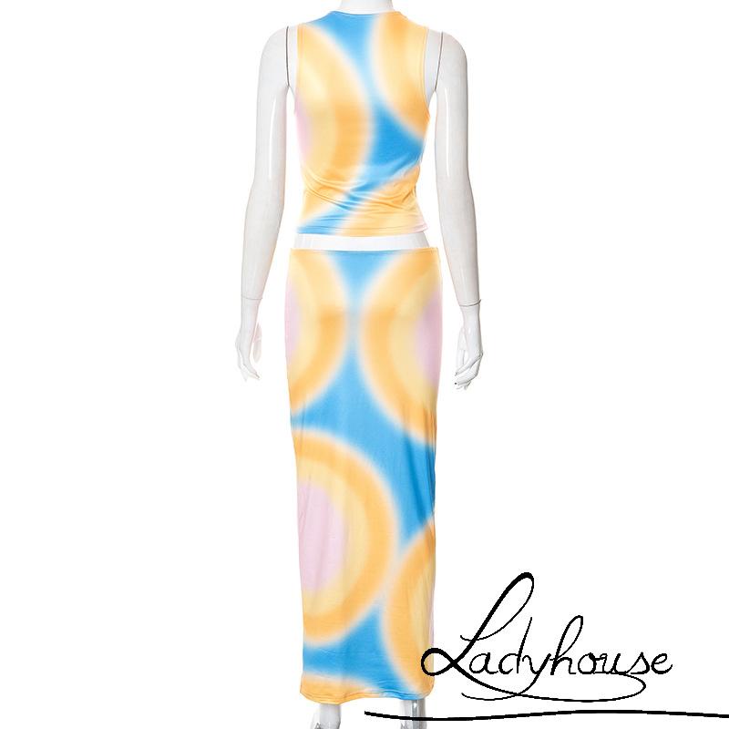 Bộ Trang Phục 2 Mảnh Gồm Áo Croptop Hai Dây Và Chân Váy Maxi Xẻ Tà Thời Trang Xu Hướng Cho Nữ Y2k